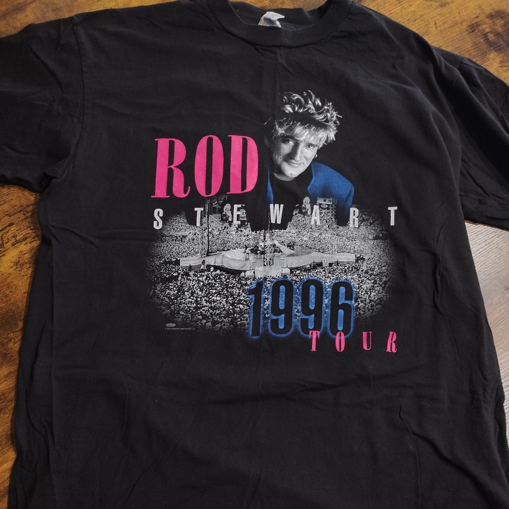 Vintage 1996 Rod Stewart Tour Band Tee Black Pink Headshot - Sz XL